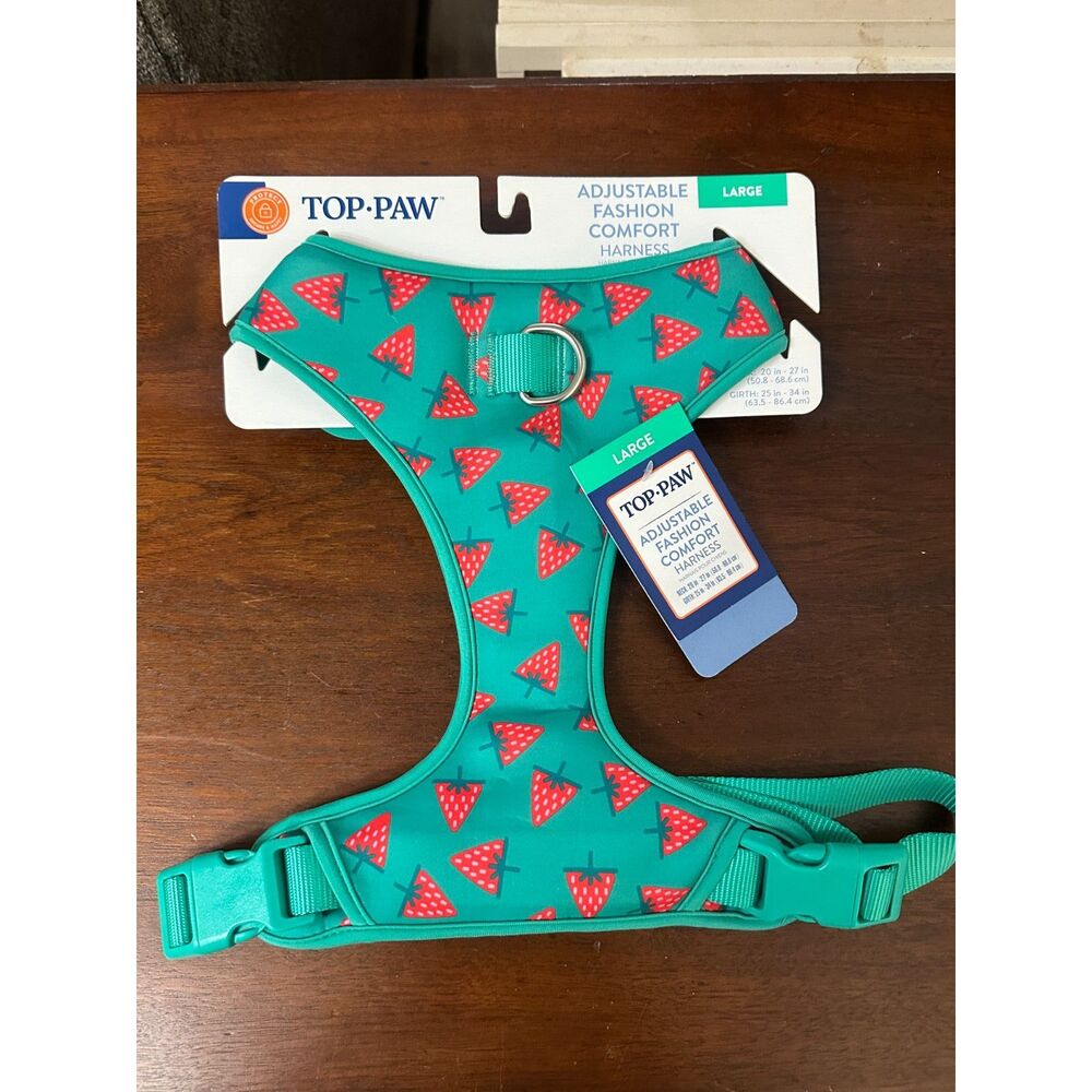Top Paw Dog Harness Large Green Strawberry Print Adjustable Comfort NWT Pet